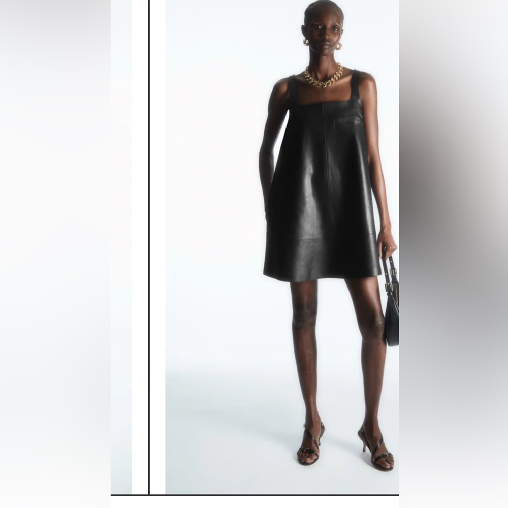 🆕 🖤 COS Black Leather Pinafore Dress – Size 12 – NWOT🖤